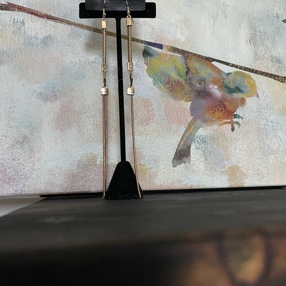 Free People NEW Keystone Gold Tone Shoulder Duster Long Dangle Pierced Earrings - Picture 7 of 8